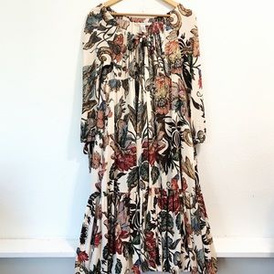 Diane Von Furstenberg Cream Floral Long Sleeve Maxi Dress